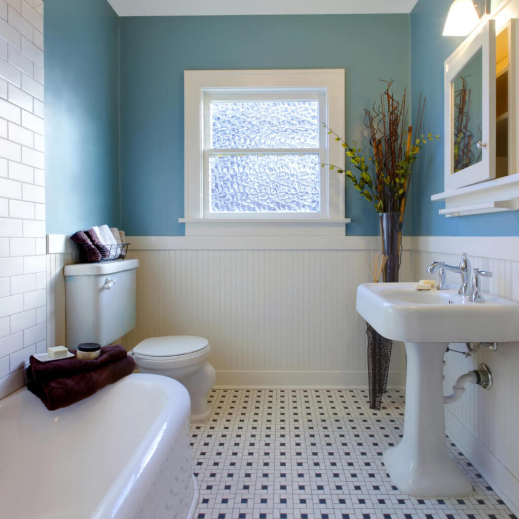 bathroom remodel with new tile floors