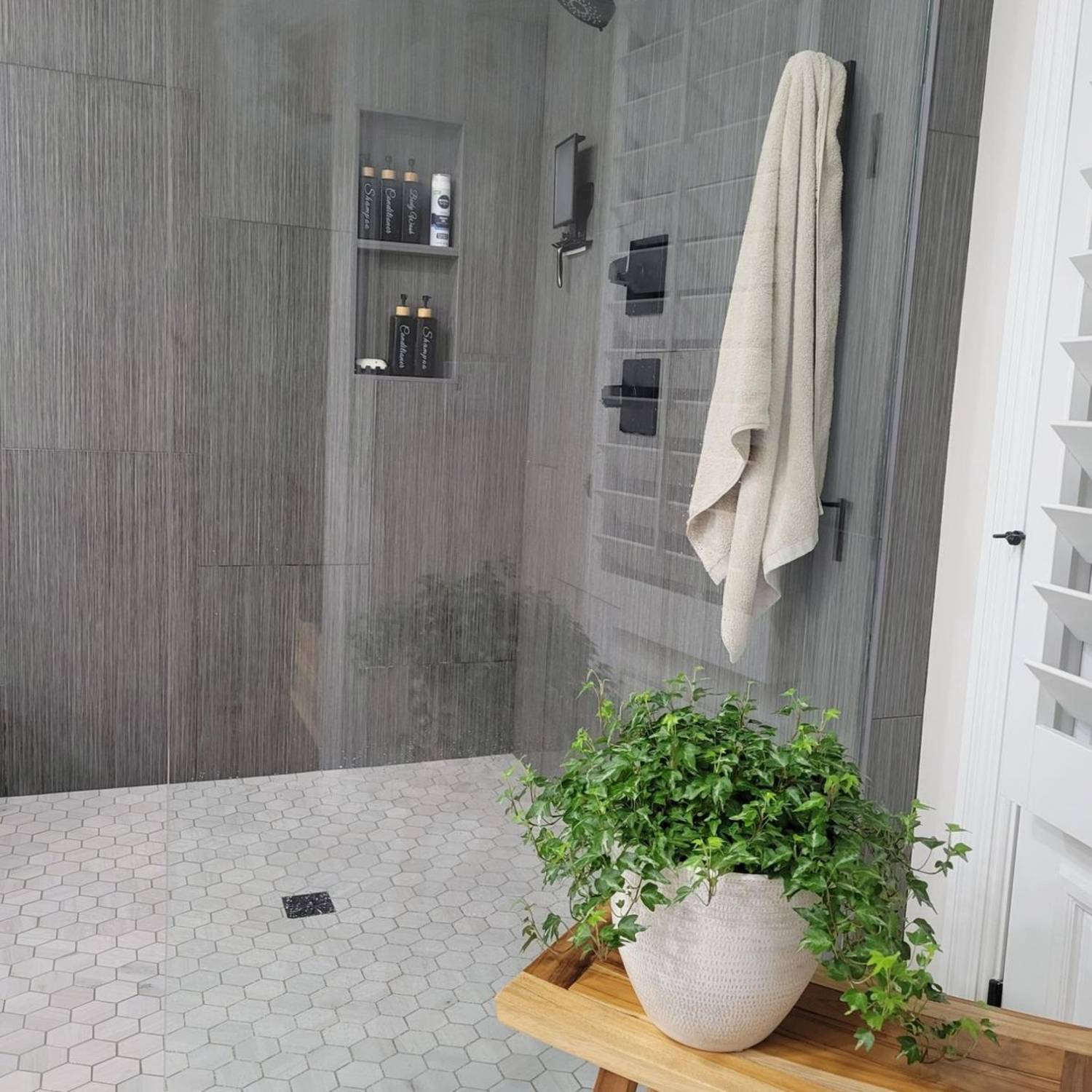 new elegant modern shower after bathroom remodel